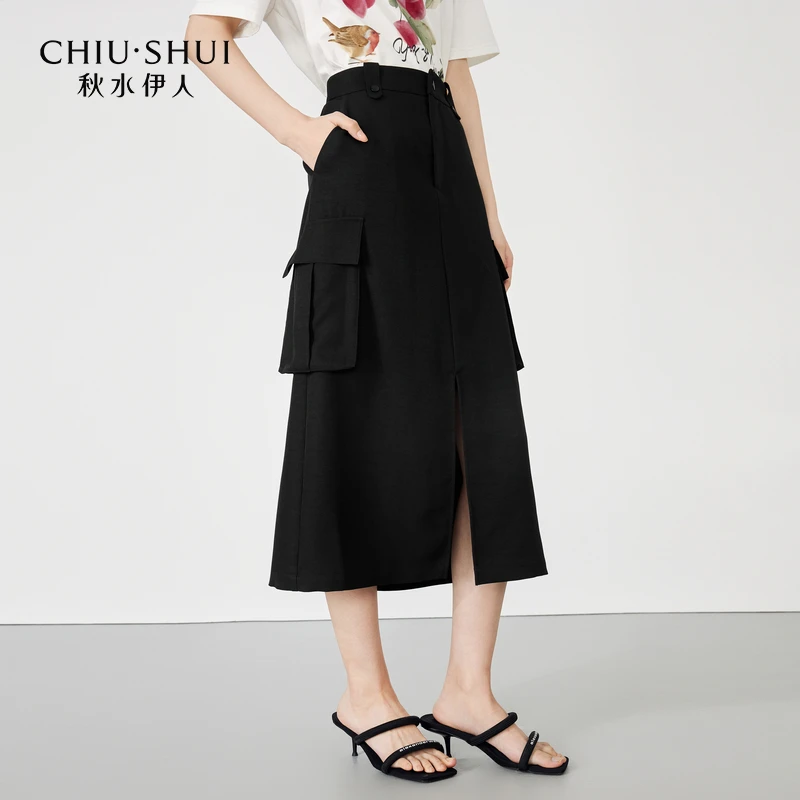 【赵老板】秋水伊人直身A型街头感半身裙女装开衩裙子623204D090546