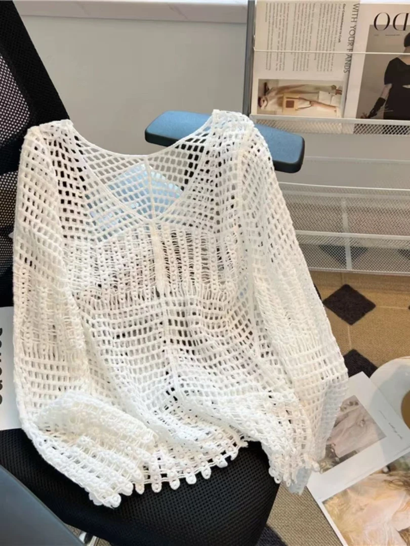 细细中古vintage长袖镂空