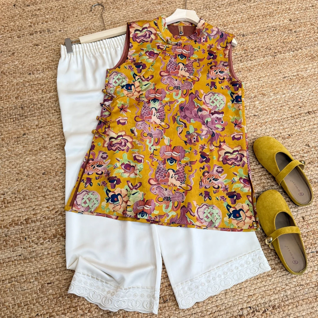 [洛水]Q955夏季新中式奥黛旗袍文艺显瘦时尚气质复古旗袍