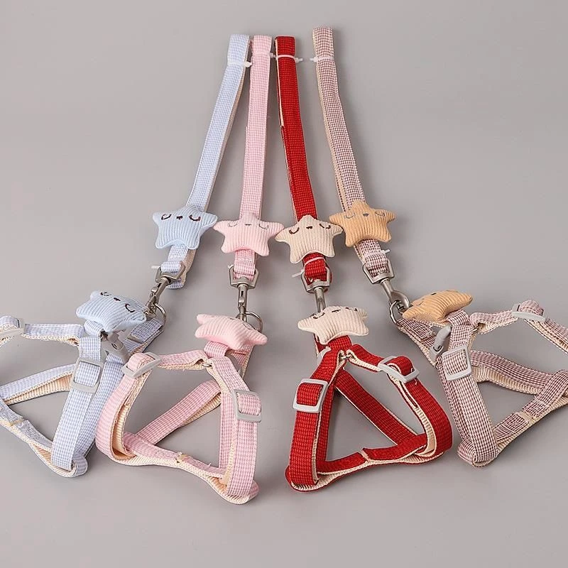 狗狗牵引绳现货千鸟格微笑海星胸背式狗绳牵引绳宠物小型犬绳