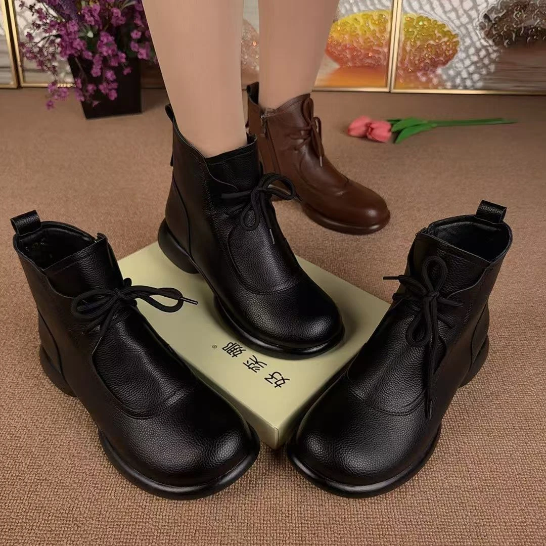 冬季新款加绒保暖女士短靴显瘦气质防滑中老年马丁靴妈妈时尚女靴