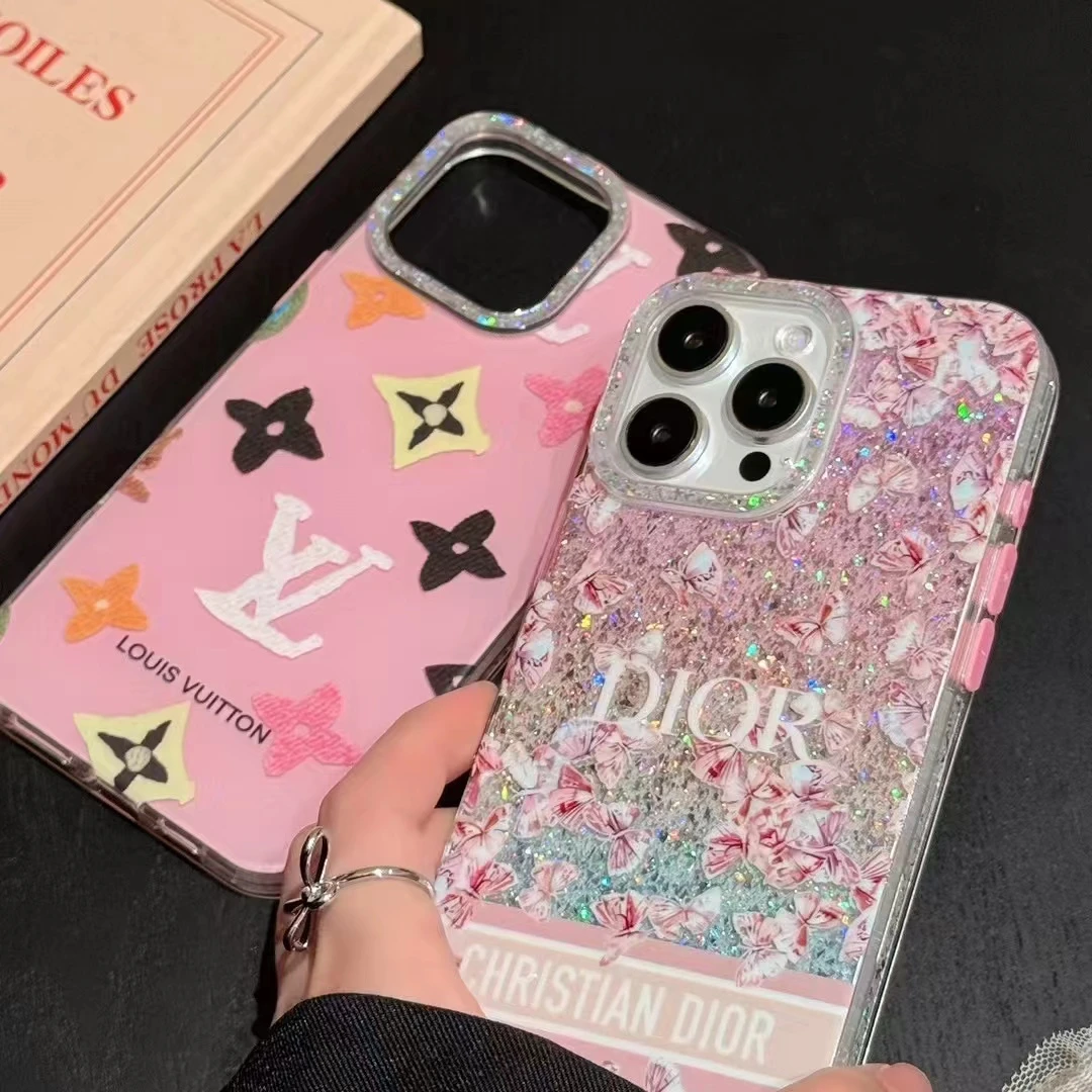 粉色细闪潮牌适用苹果16promax手机壳个性iphone15高级感13-16pm