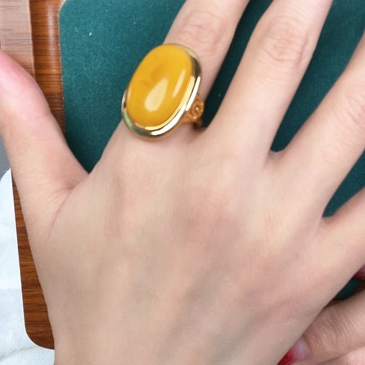 蜜蜡戒指银S925镶嵌戒指