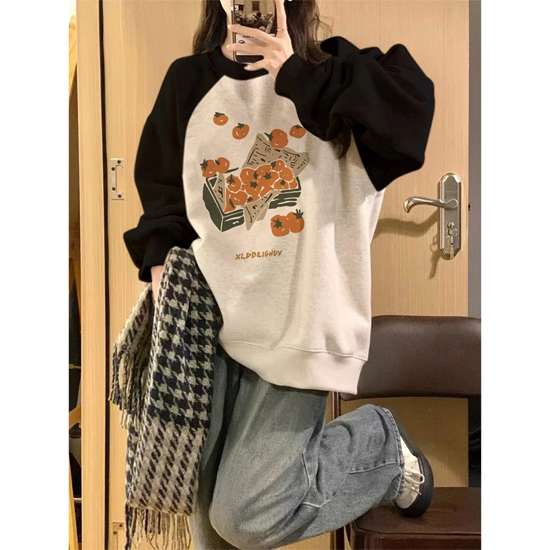 顶瓜瓜大码300斤卡通休闲慵懒风插肩袖卫衣男女秋冬新款宽松上衣
