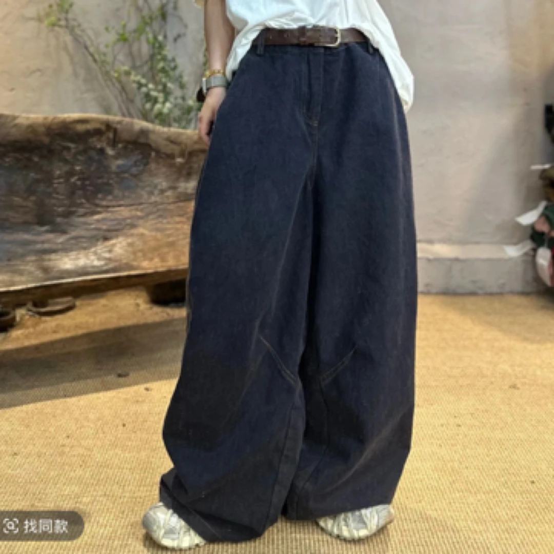 240318-1忆古朴拙纯棉水洗做旧牛仔裤复古宽松休闲减龄直筒裤