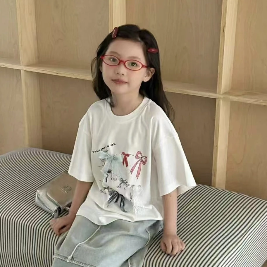 6583儿童蝴蝶结印花T恤