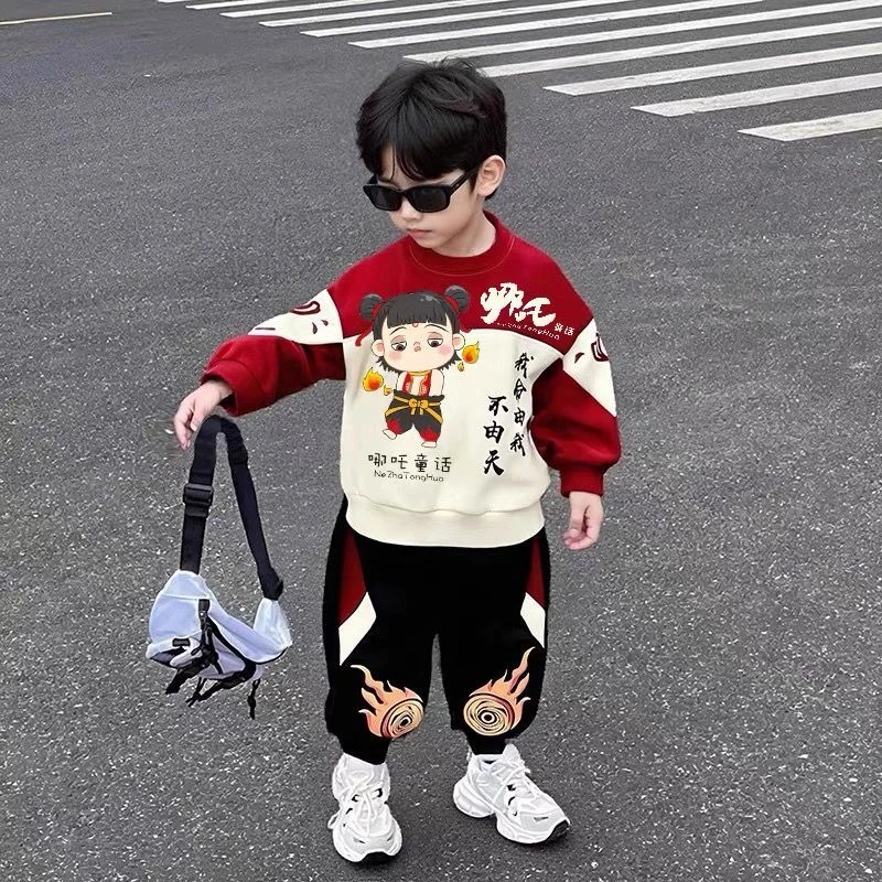 哪吒衣服儿童春秋男童卫衣套装2025新款洋气女童宝宝休闲两件套潮
