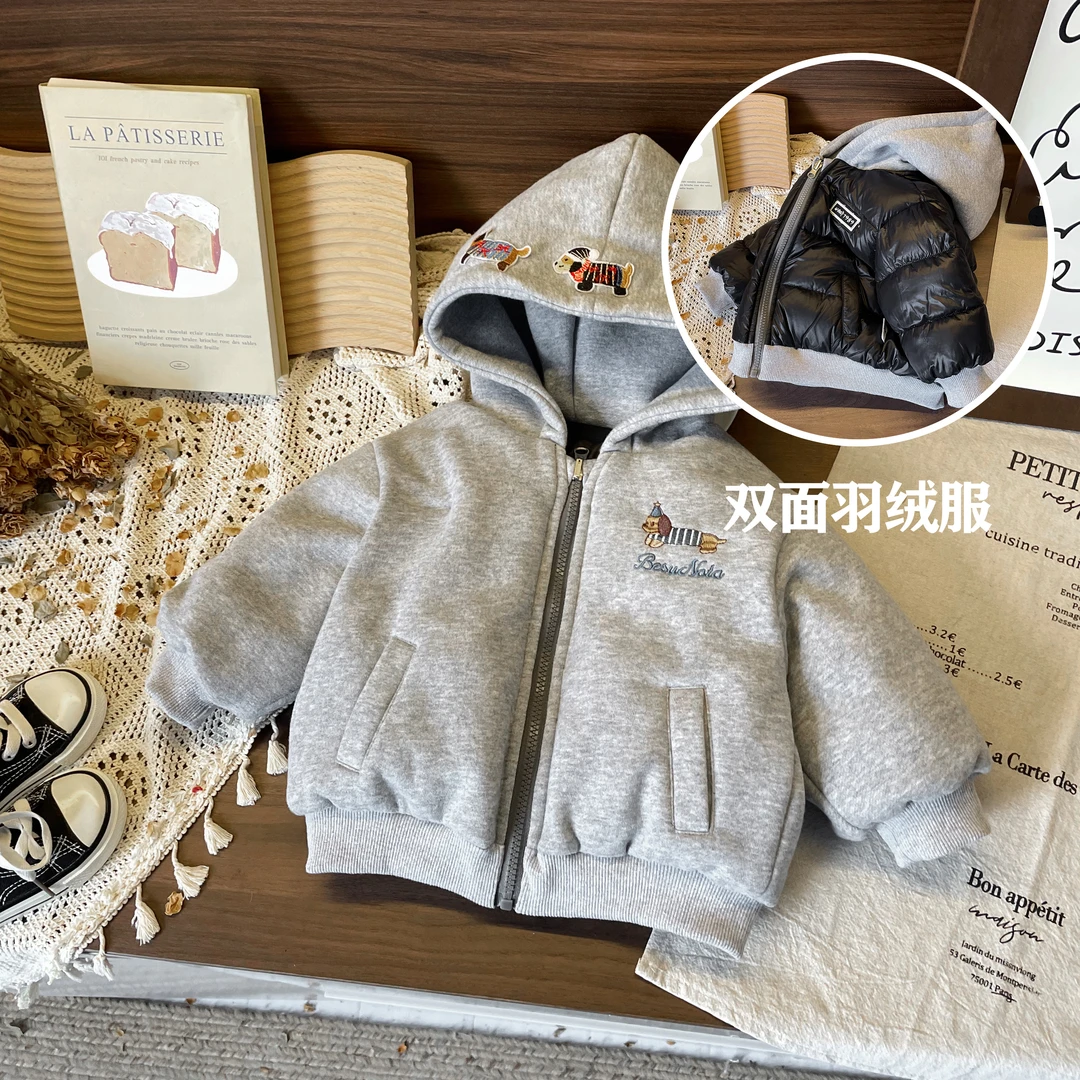 【双面狗狗】DW247105冬季新款儿童羽绒服双面卫衣外套90白鸭绒