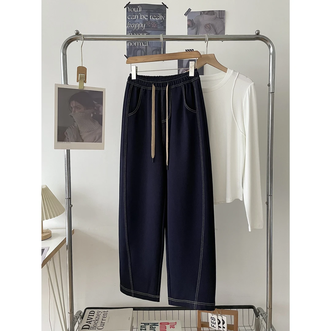 【品质款】明线撞色牛仔裤女款爆款2025新款春款松紧裤香蕉弯刀裤潮