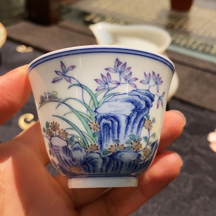 摆件陶斗彩超薄胎兰草杯