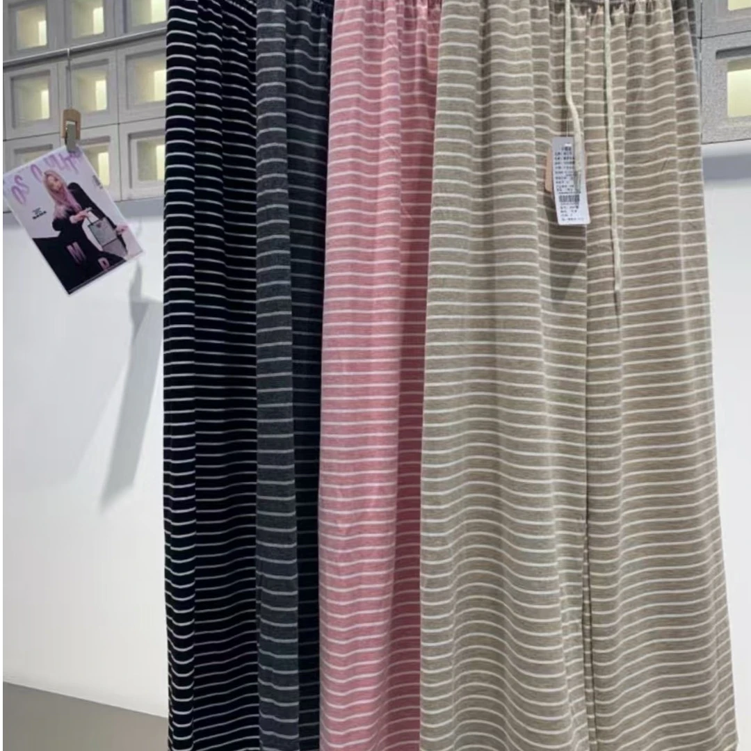 条纹家居裤阔腿女士休闲裤