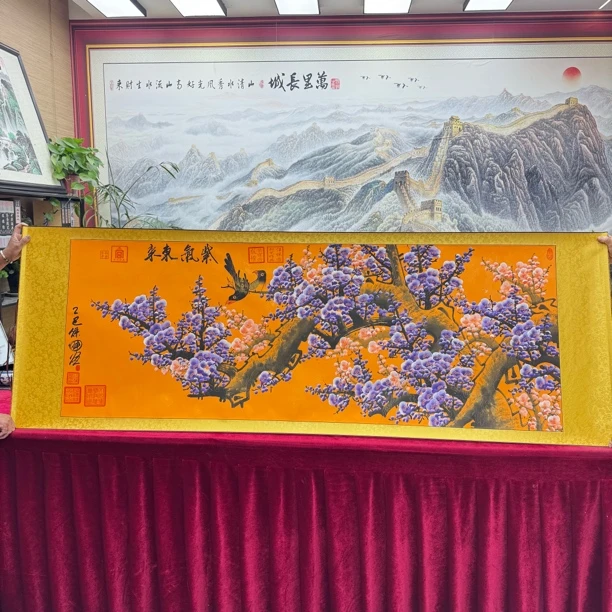 汪保国巅峰之作-《紫气东来-龙头梅》-精品国画矿物质颜料-200X70cm