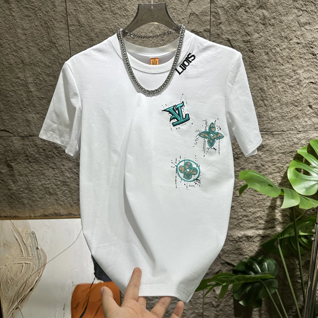 男士短袖t恤夏季新款服装贴布绣圆领时尚轻奢潮牌男装半袖体恤