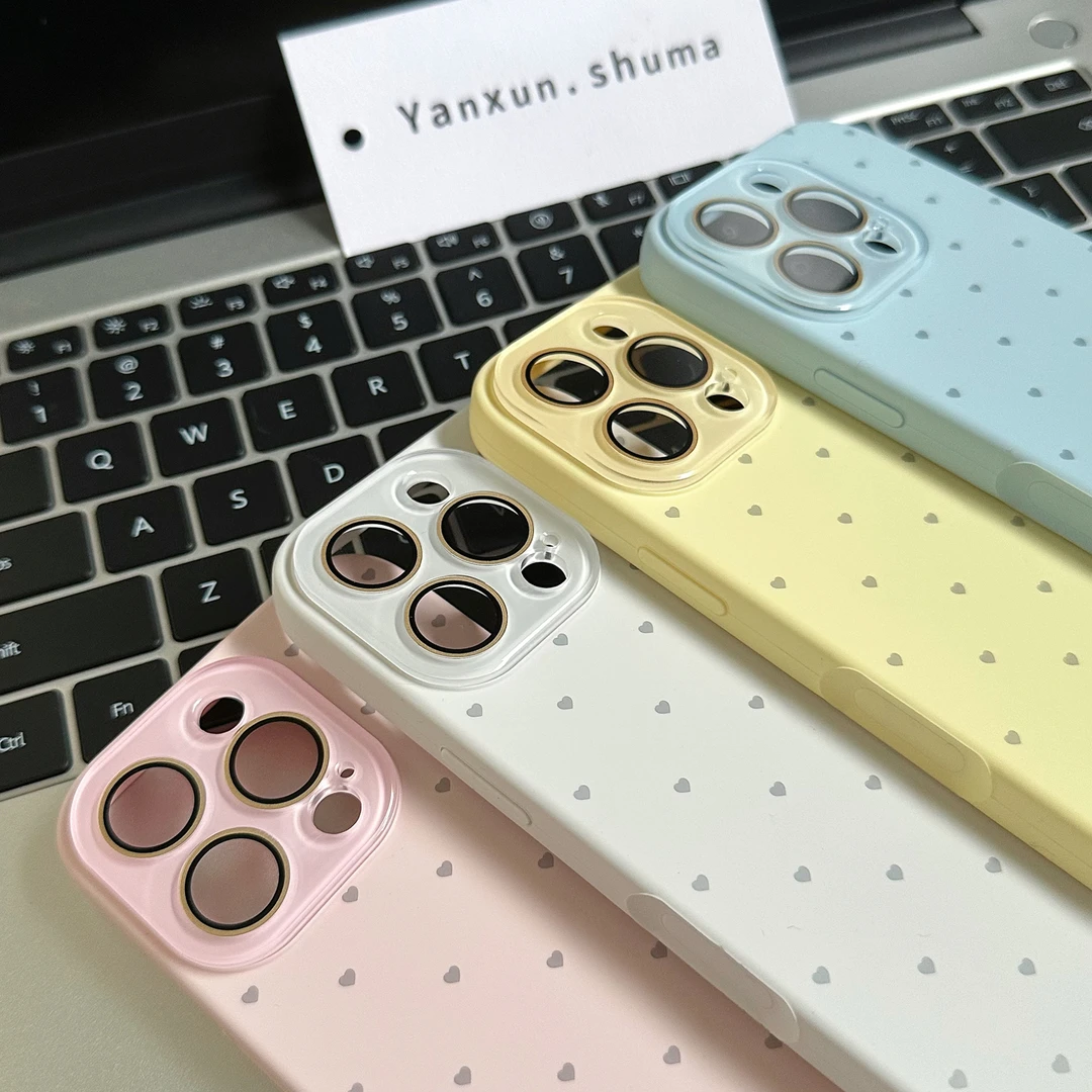 颜浔数码 液态硅胶满屏爱心按键保护适用于苹果14/15/16/17手机壳