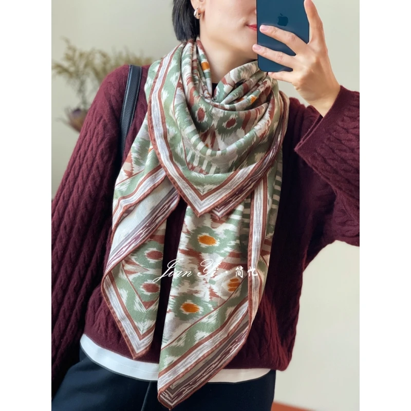 【西域楼兰】真丝桑蚕丝羊毛130大方巾提花双面秋冬保暖披肩围巾