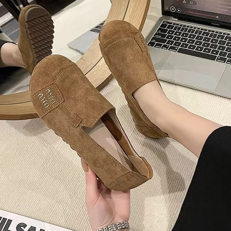 复古圆头单鞋女2025春秋新款森系勃肯女鞋休闲一脚蹬平底乐福鞋子