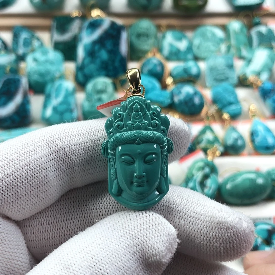 绿松石18K金镶嵌车挂