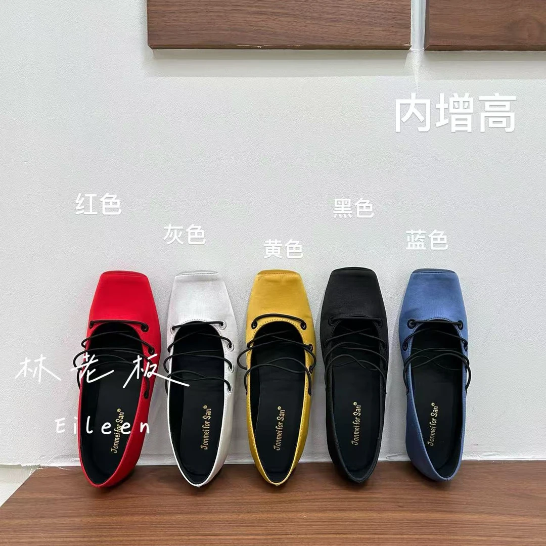 韩版交叉带弹力带浅口隐形内增高芭蕾舞女鞋夏季缎面单鞋2025-25