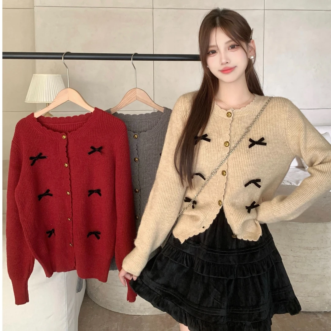 2024大码女装新款蝴蝶结保暖毛衣外套 3001