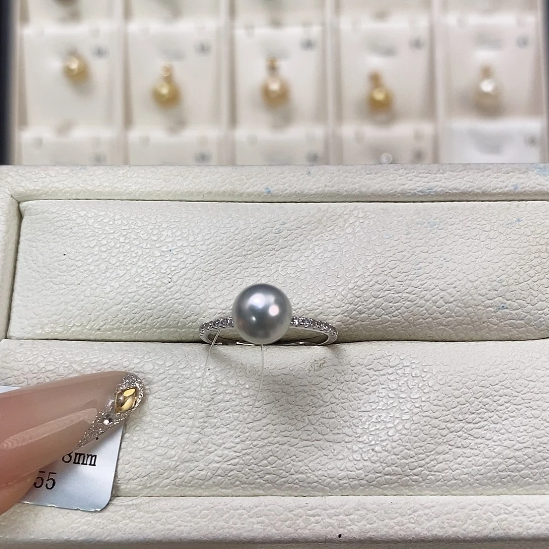 戒指海水珍珠银S925镶嵌7.5-8