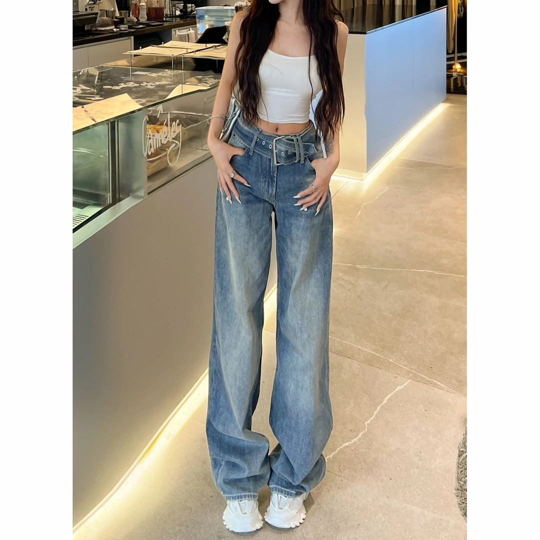 小个子辣妹低腰阔腿牛仔裤女2025夏季新款休闲百搭显瘦拖地长裤