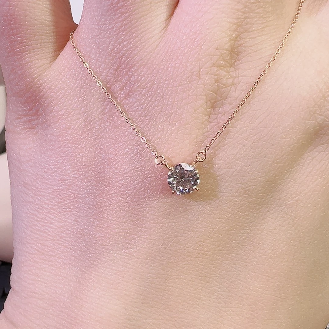 项链18K金镶嵌实验室培育钻石四爪项链玫瑰金