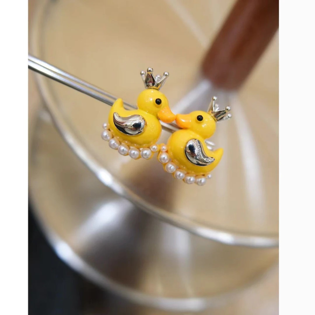 铜合金锆石耳饰 小众设计小黄鸭耳饰46356