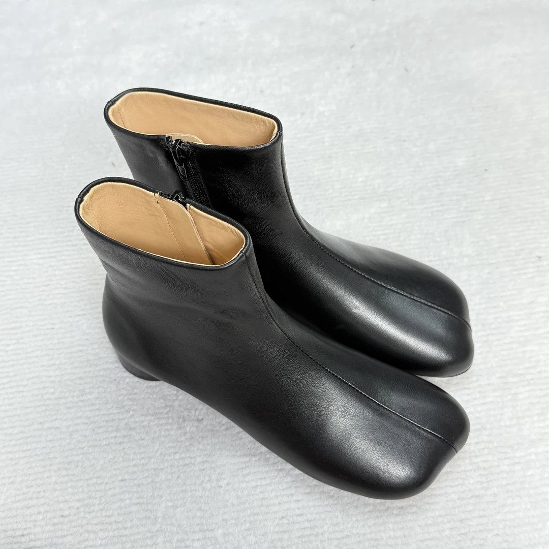 侧拉链拉链女秋季苹果头韩版短靴气质跟鞋高跟休闲