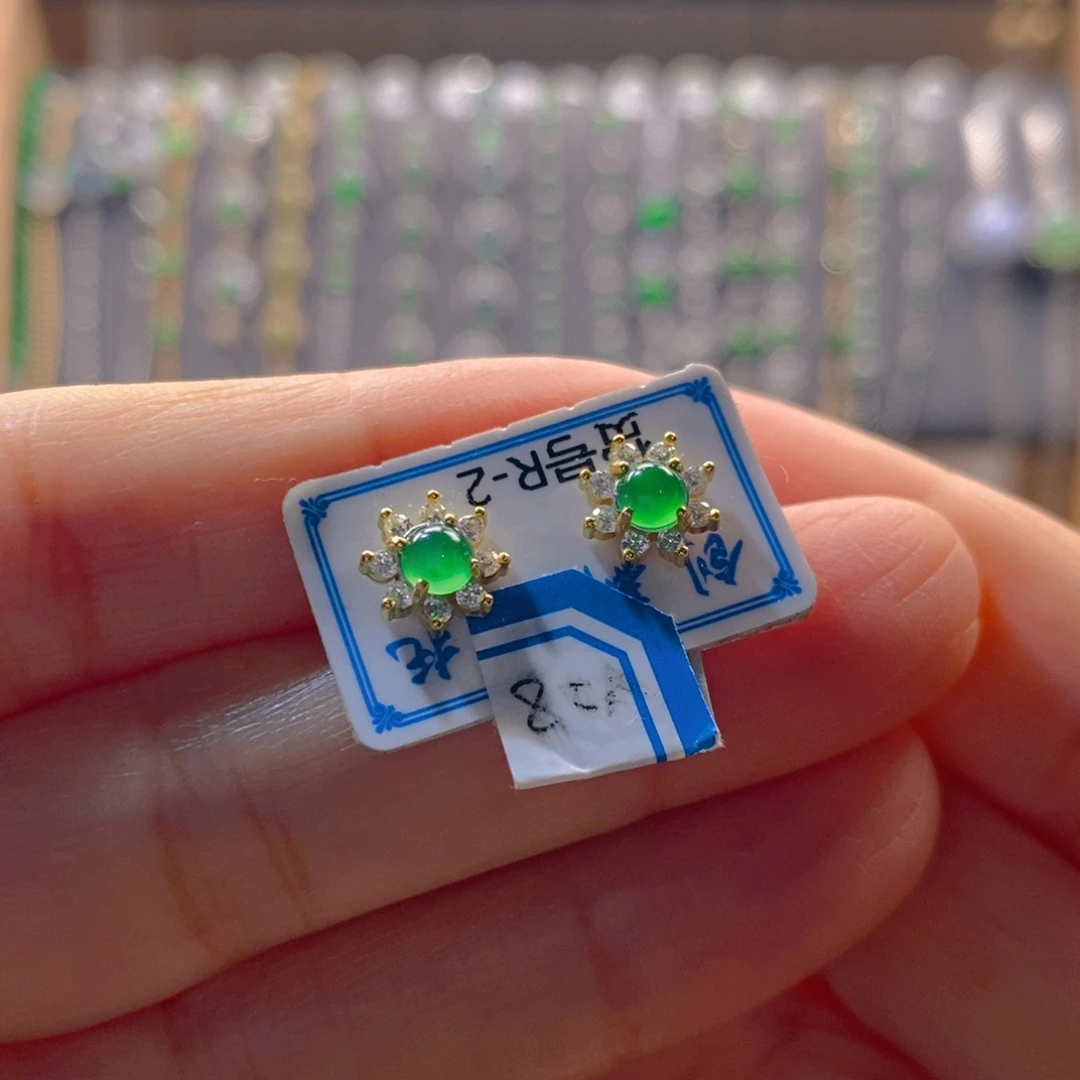 颈饰银S925镶嵌翡翠翡翠耳钩