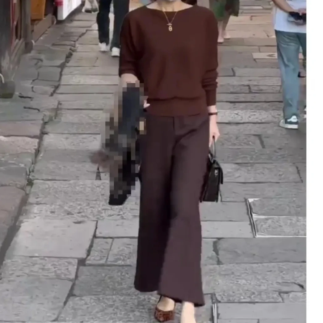 纯色秋款舒服圆领长袖女秋冬新款简约时尚大码上衣套装