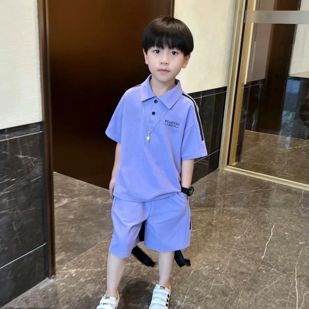 男童翻领polo衫套装202男童夏装休闲韩版帅气运动中小童男孩套装