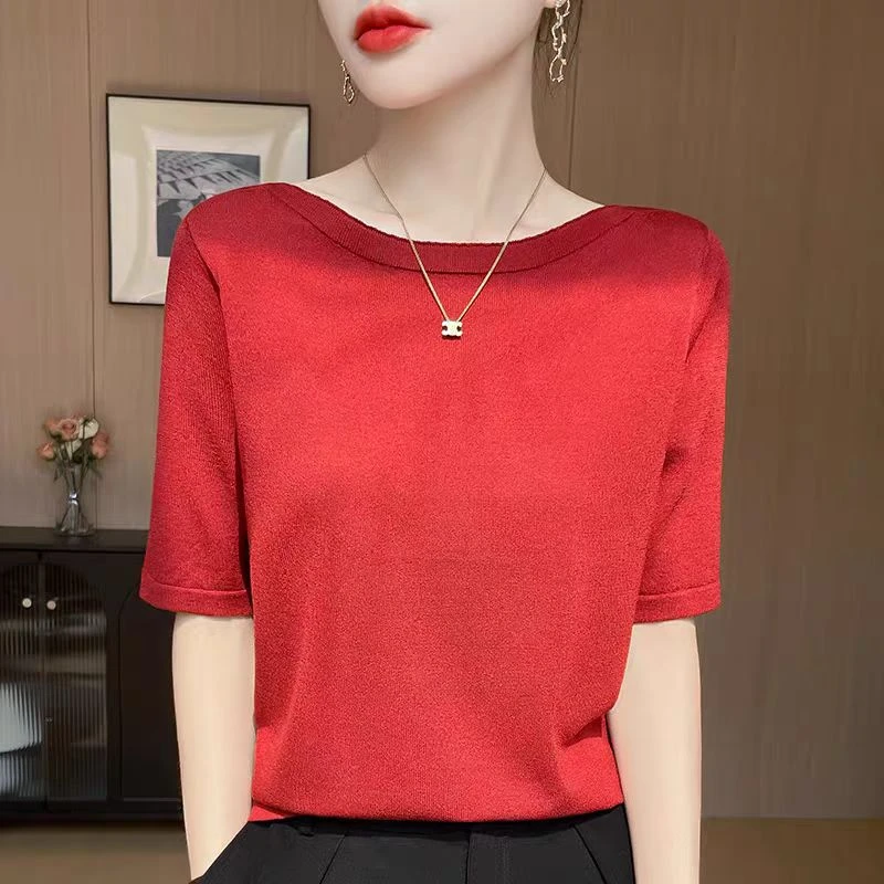 背心女内搭可外穿高级正肩一字领五分袖针织打底衫女装中袖上衣