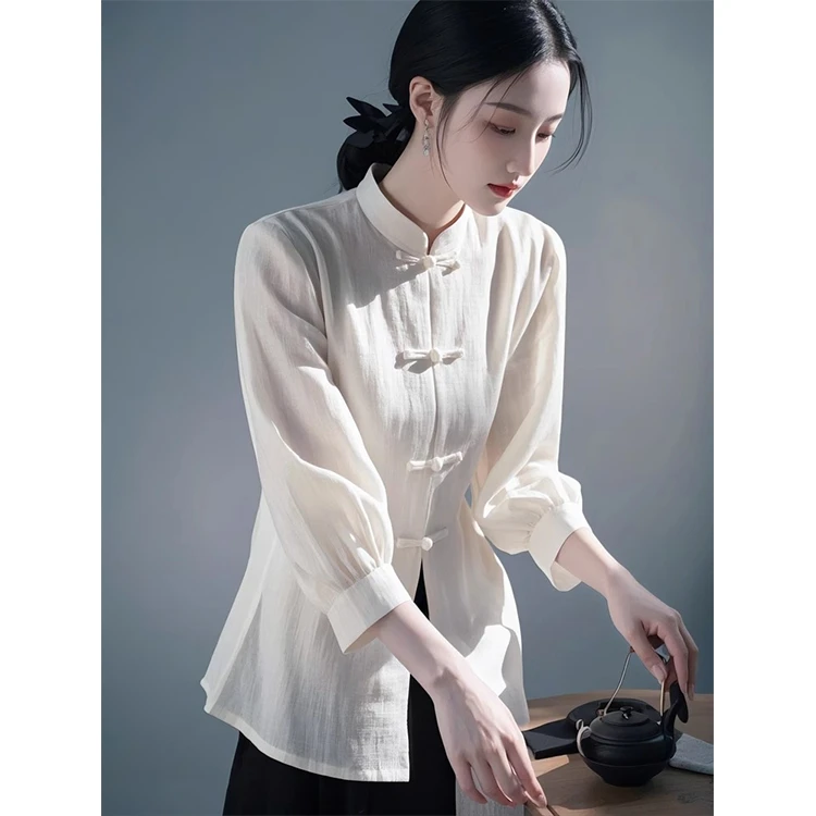 新中式国风盘扣上衣女2025春装新款高级感超好看独特漂亮白色衬衫