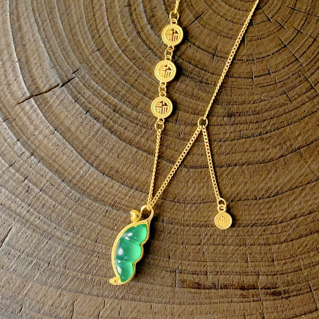 TSL/谢瑞麟计价足金珐琅平安豆福字套链黄金三福珐琅豆复古套链