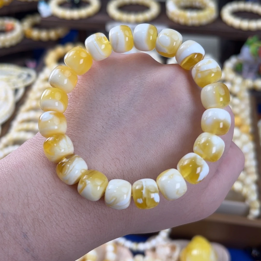 琥珀未镶嵌手串金瓷白12m