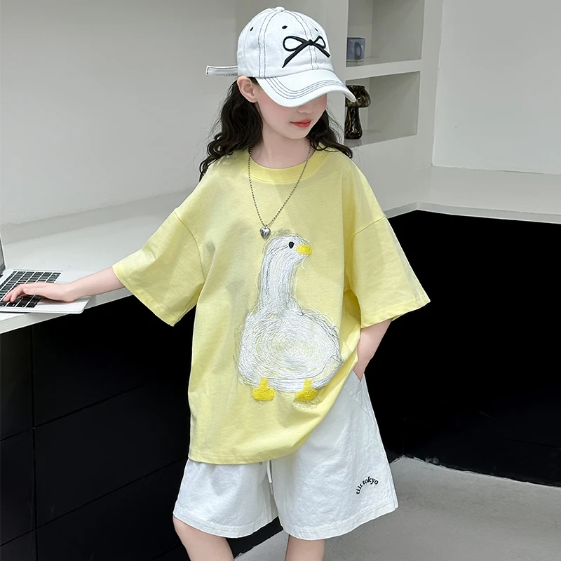 女童夏季短袖套装儿童洋气时尚休闲女孩宽松潮流卡通儿童洋气时尚