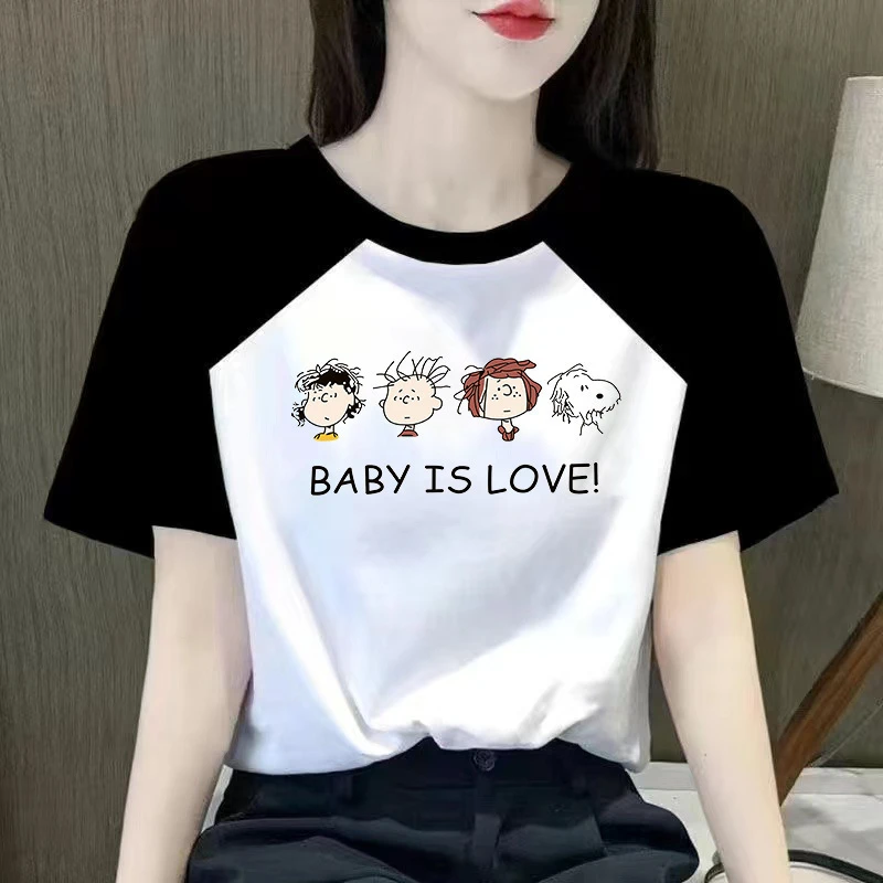 拼色春夏季潮新款短袖女t恤女学生韩版时尚宽松大码ins上衣打底衫