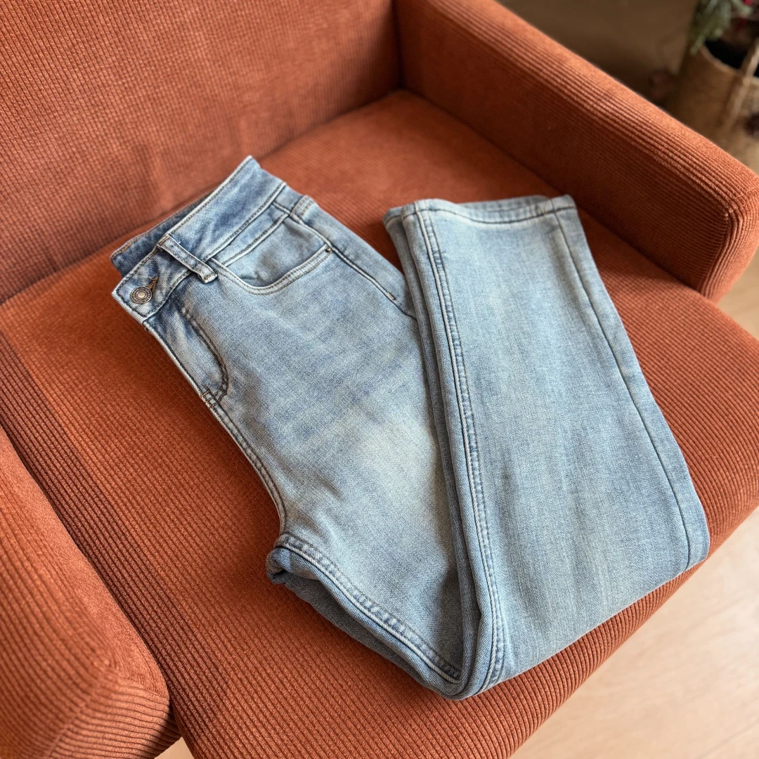 YUEN.G 2024秋冬新品加绒牛仔烟管裤