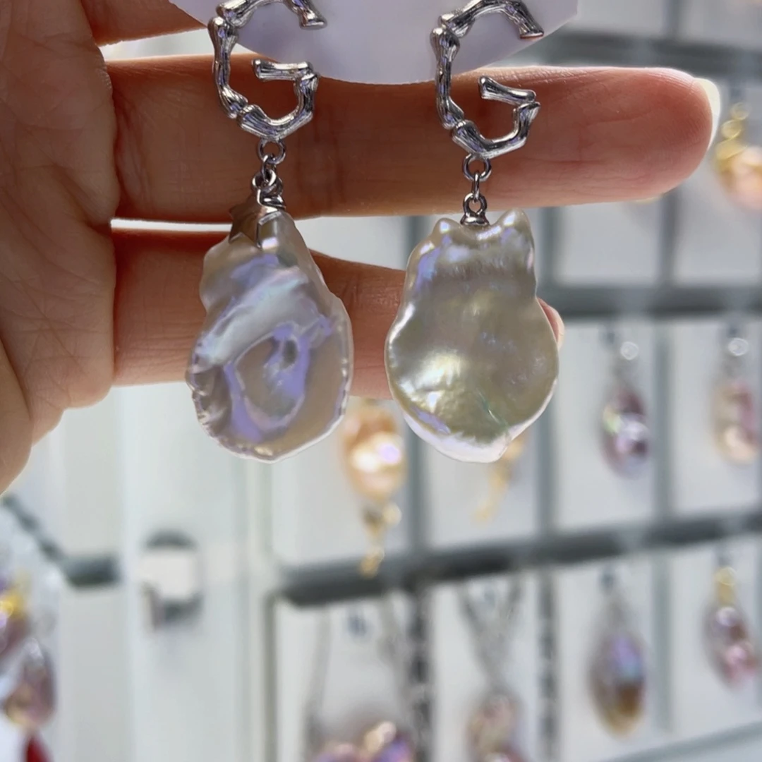 银S925镶嵌淡水珍珠耳饰快****3