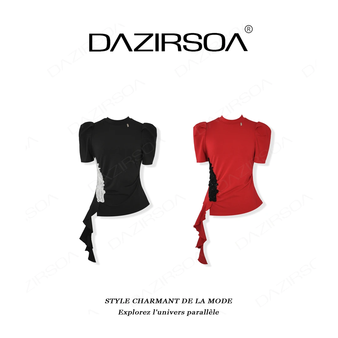 DAZIRSOA/达姿”无上魅力“时尚重工钉珠法绣个性不规则T恤 AA380