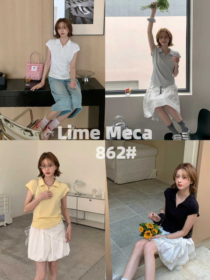 凉感莱赛尔设计感半拉链飞飞袖短袖T恤LM-862