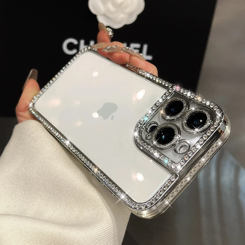 透明电镀钻石壳适用苹果16promax女款iphone15高级感14手机壳