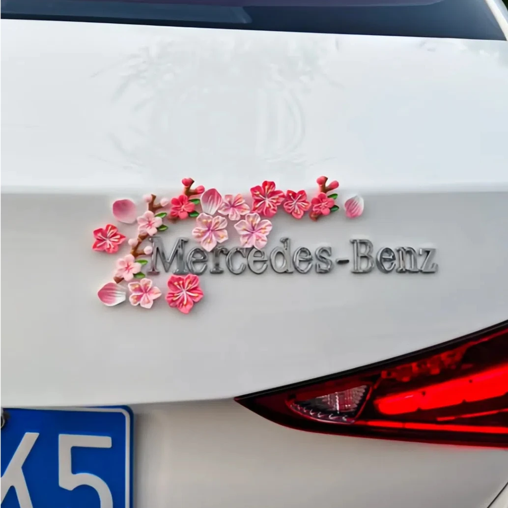 汽车创意网红尾标桃花贴3D立体贴汽车外观内饰装饰用品摆件