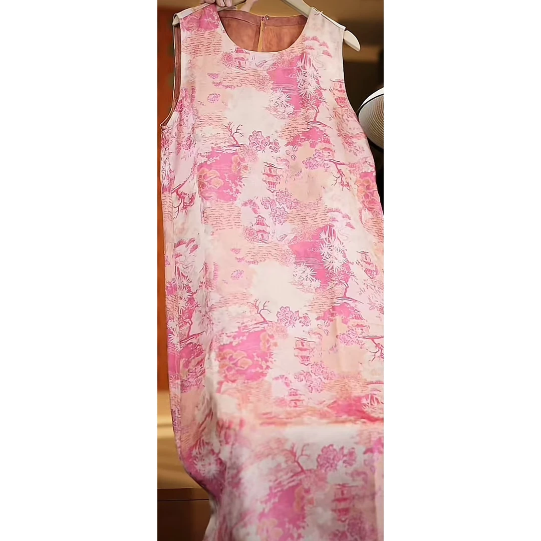 溪亭日暮<<非遗美学>>花萝提花无袖长裙1155