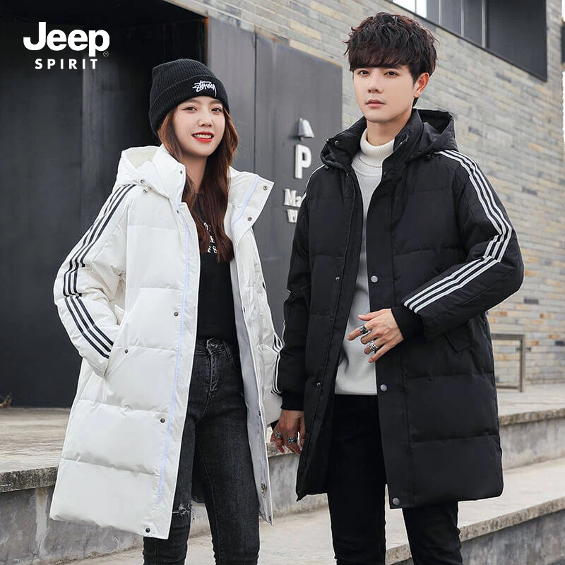 JEEP棉衣过膝中长款棉服连帽宽松加厚冬季棉袄男女同款潮绒丝衣