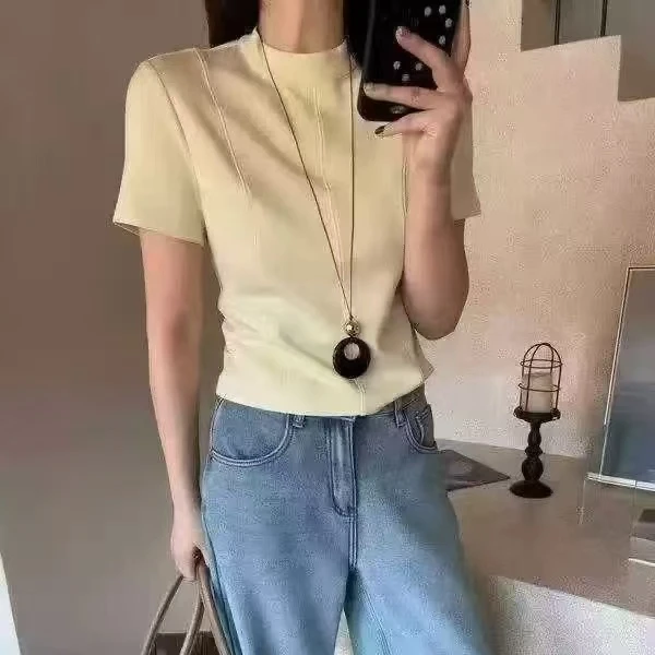 女人帮常规款短袖欧式修身型短款T恤纯色夏季百搭精干女士