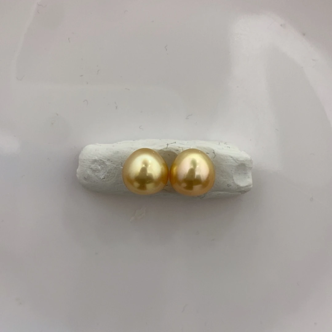 海水珍珠裸珠金珠对珠9.5-9.7mm