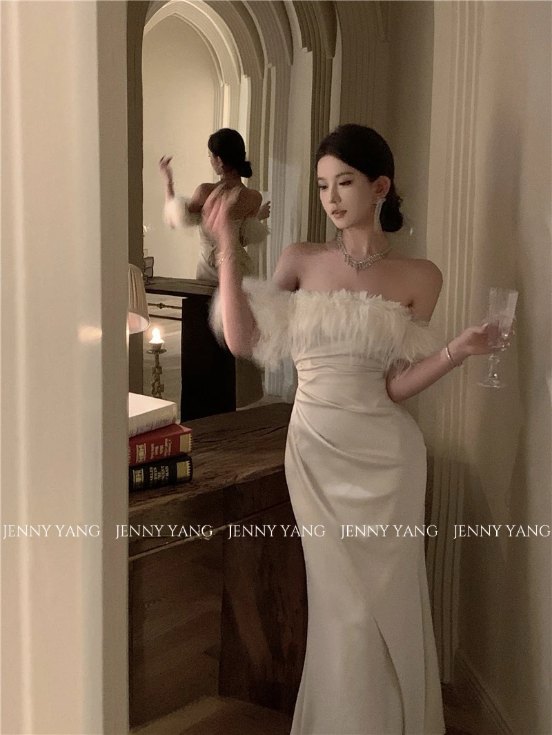//浮华舞会//绝美一字肩连衣裙2025新款礼服生日战裙