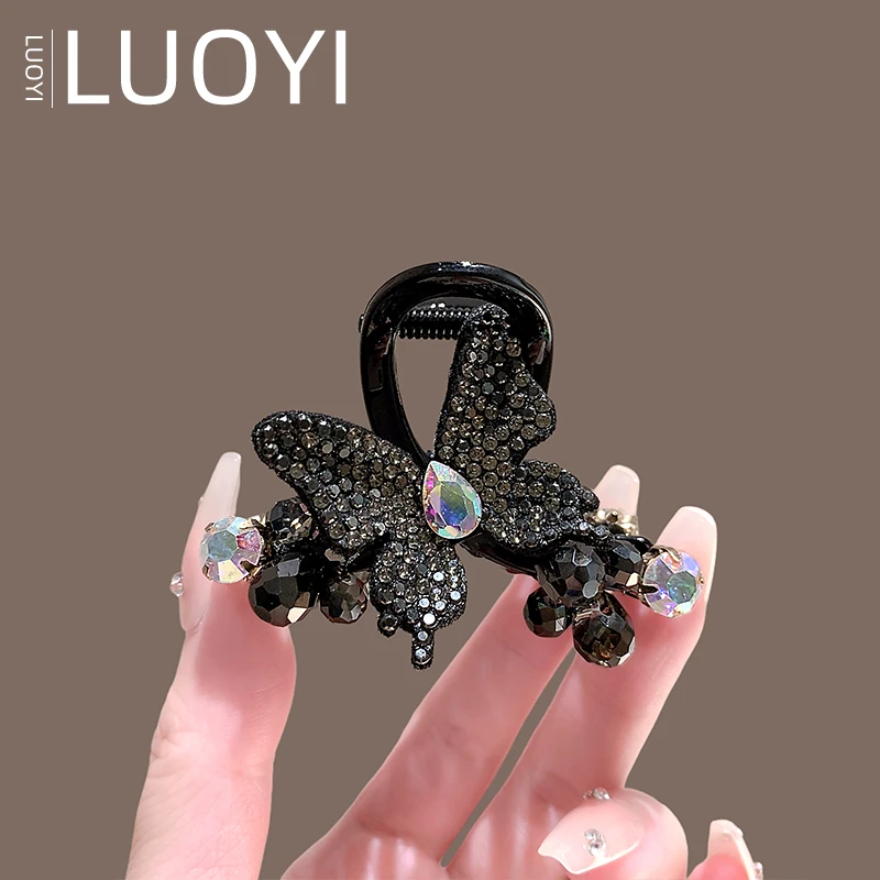 新款高级感气质蝴蝶结镶钻抓夹女百搭后脑勺半抓发夹鲨鱼夹头饰