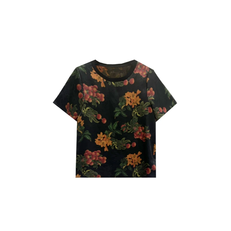 【橙庐】201001原创新中式荔枝提花香云纱T恤 春夏女士香云纱老钱风